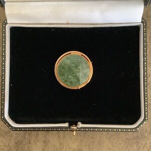 Vintage Burt Cassell  12KT Gold filled genuine green jade brooch.